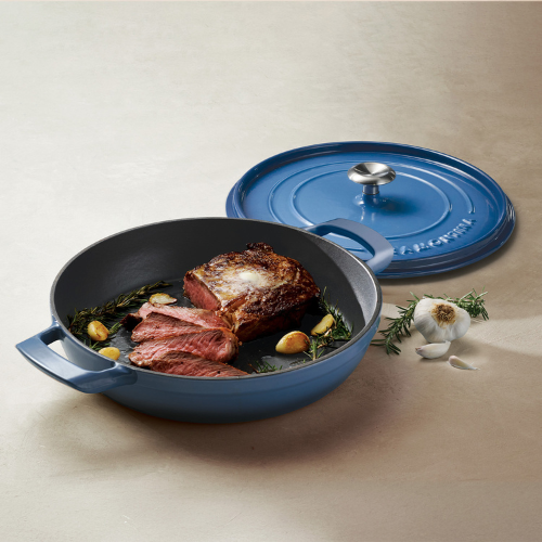 Blue Enamelled Cast Iron Shallow Casserole - Image 2